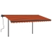 Toldo manual retráctil con postes naranja y marrón 4,5x3,5 m