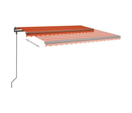 Toldo manual retráctil con postes naranja y marrón 4,5x3,5 m