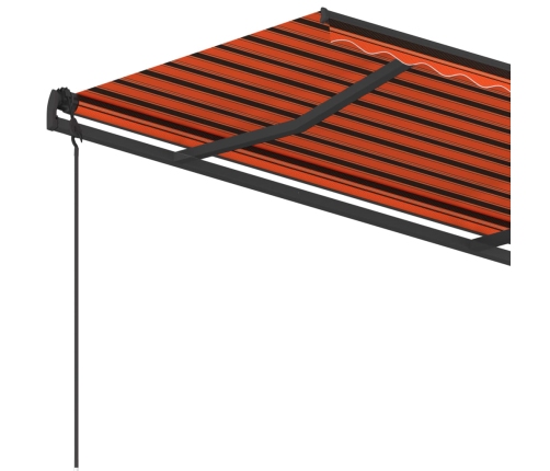 Toldo manual retráctil con postes naranja y marrón 4,5x3,5 m