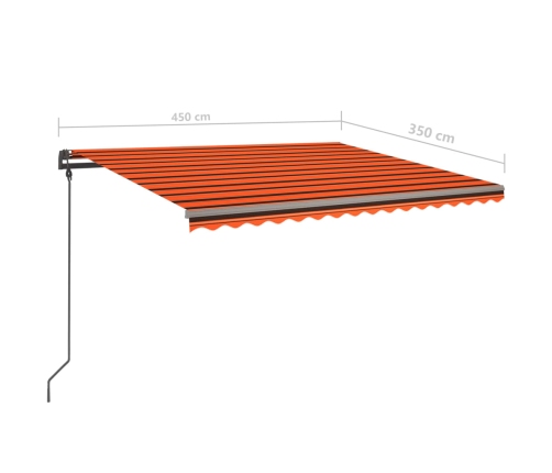 Toldo manual retráctil con postes naranja y marrón 4,5x3,5 m