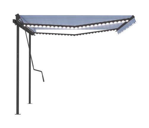 Toldo manual retráctil con LED azul y blanco 4,5x3,5 m