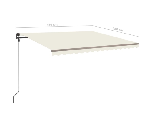 Toldo manual retráctil con LED color crema 4,5x3,5 m