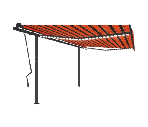 Toldo manual retráctil con LED naranja y marrón 4,5x3,5 m