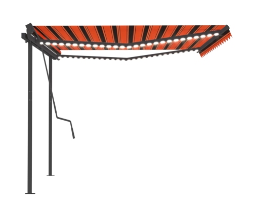 Toldo manual retráctil con LED naranja y marrón 4,5x3,5 m