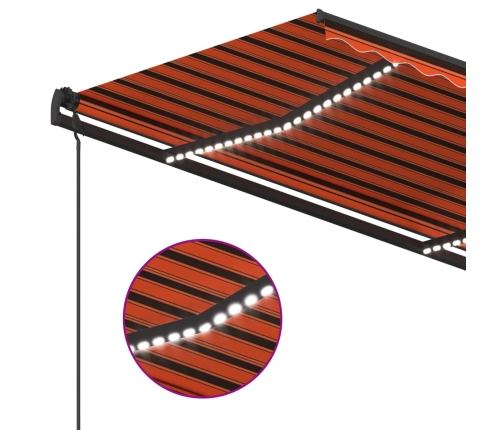 Toldo manual retráctil con LED naranja y marrón 4,5x3,5 m