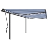 Toldo automático con LED sensor de viento azul blanco 4,5x3,5 m