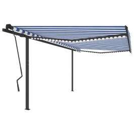 Toldo automático con LED sensor de viento azul blanco 4,5x3,5 m