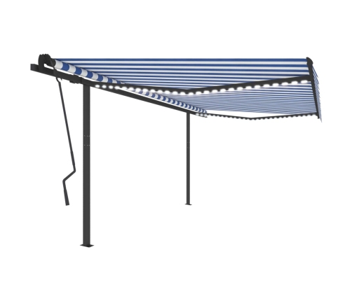 Toldo automático con LED sensor de viento azul blanco 4,5x3,5 m