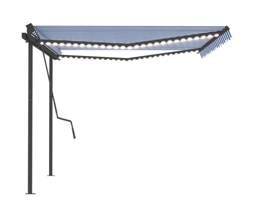 Toldo automático con LED sensor de viento azul blanco 4,5x3,5 m