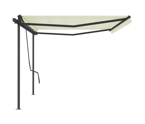 Toldo retráctil manual con postes crema 5x3,5 m