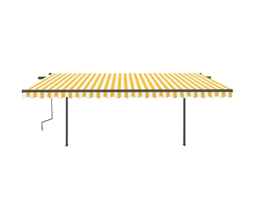 Toldo manual retráctil con postes amarillo y blanco 5x3,5 m