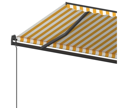 Toldo manual retráctil con postes amarillo y blanco 5x3,5 m