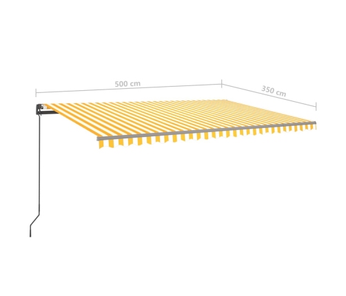 Toldo manual retráctil con postes amarillo y blanco 5x3,5 m