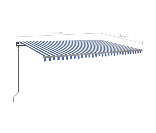 Toldo manual retráctil con luz LED azul y blanco 5x3,5 m