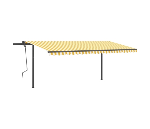 Toldo retráctil automático con postes amarillo y blanco 5x3,5 m