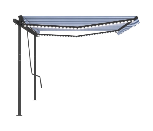 Toldo automático con LED sensor de viento azul y blanco 5x3,5 m