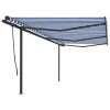 Toldo retráctil manual con postes azul y blanco 6x3,5 m