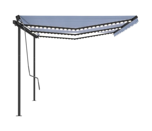 Toldo retráctil manual con luz LED azul y blanco 6x3,5 m