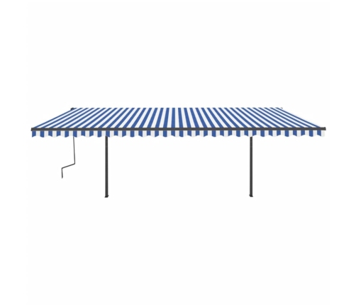 Toldo retráctil automático con postes azul y blanco 6x3,5 m