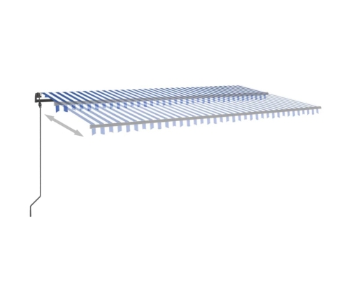 Toldo retráctil automático con postes azul y blanco 6x3,5 m