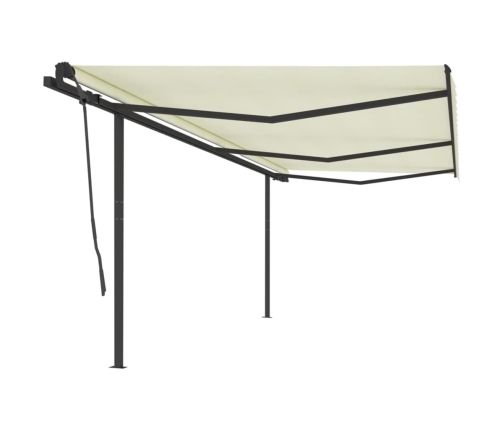 Toldo retráctil automático con postes crema 6x3,5 m