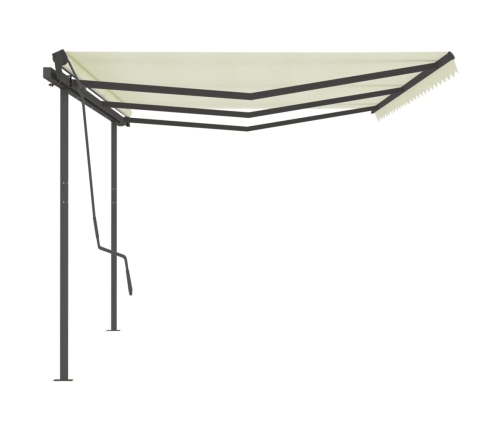 Toldo retráctil automático con postes crema 6x3,5 m