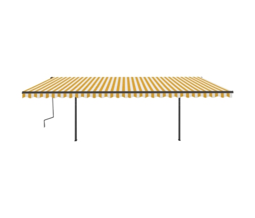 Toldo retráctil automático con postes amarillo y blanco 6x3,5 m