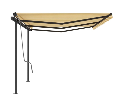 Toldo retráctil automático con postes amarillo y blanco 6x3,5 m