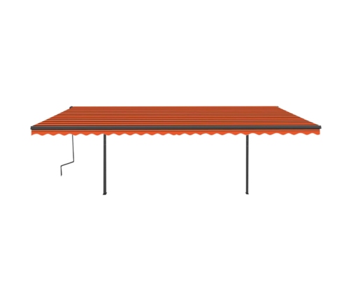 Toldo retráctil automático con postes naranja y marrón 6x3,5 m