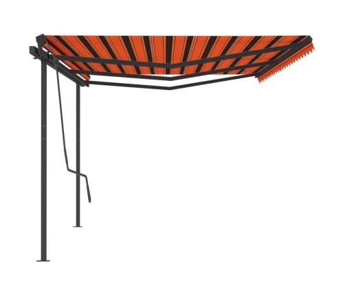 Toldo retráctil automático con postes naranja y marrón 6x3,5 m