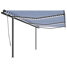 Toldo automático con LED sensor de viento azul y blanco 6x3,5 m