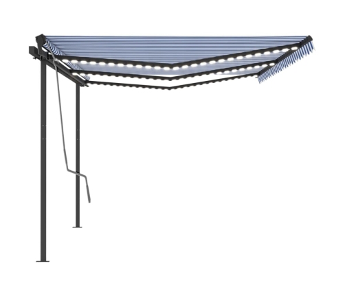 Toldo automático con LED sensor de viento azul y blanco 6x3,5 m