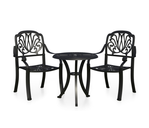 Mesa y sillas de bistró 3 piezas aluminio fundido negro