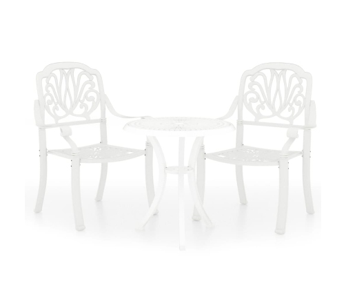 Mesa y sillas de bistró 3 piezas aluminio fundido blanco