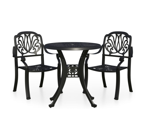 Mesa y sillas de bistró 3 piezas aluminio fundido negro