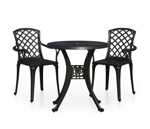 Mesa y sillas de bistró 3 piezas aluminio fundido negro