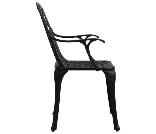 Mesa y sillas de bistró 3 piezas aluminio fundido negro