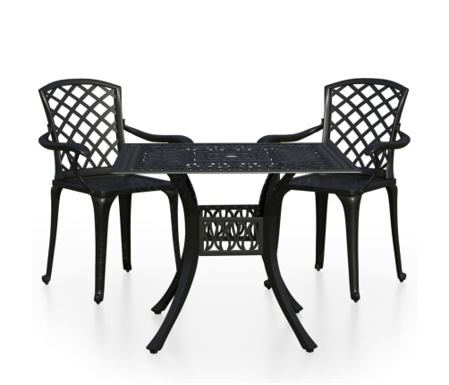 Mesa y sillas de bistró 3 piezas aluminio fundido negro