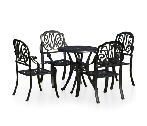Mesa y sillas de bistró 5 piezas aluminio fundido negro