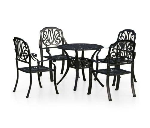 Mesa y sillas de bistró 5 piezas aluminio fundido negro