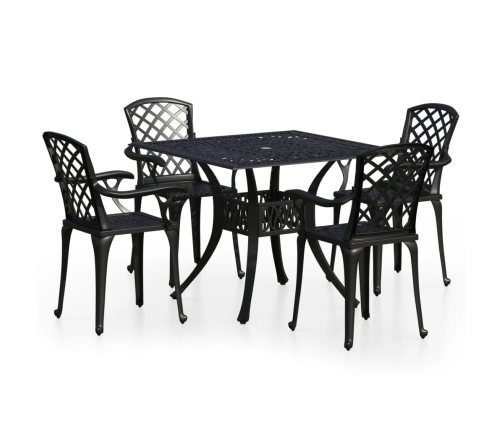 Mesa y sillas de bistró 5 piezas aluminio fundido negro