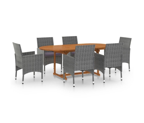 Juego de comedor de jardín 7 piezas ratán sintético gris