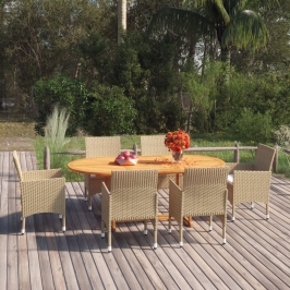 Juego de comedor de jardín 7 piezas ratán sintético beige