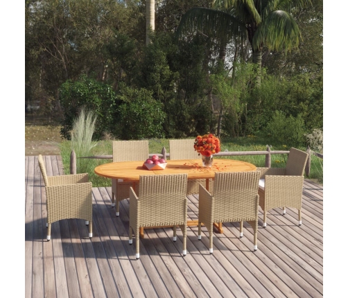 Juego de comedor de jardín 7 piezas ratán sintético beige