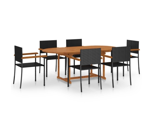 Juego de comedor de jardín 7 piezas ratán sintético negro