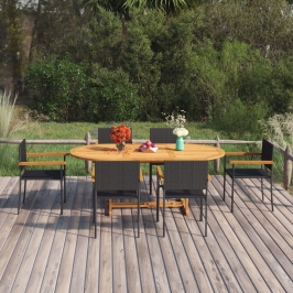 Juego de comedor de jardín 7 piezas ratán sintético negro