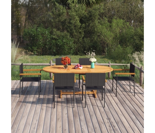 Juego de comedor de jardín 7 piezas ratán sintético negro