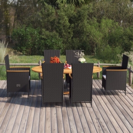 Juego de comedor de jardín 7 piezas ratán sintético negro