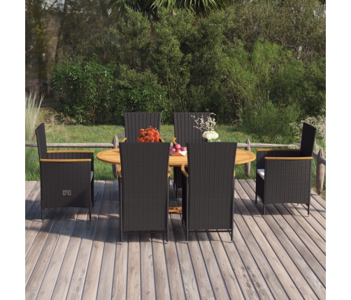 Juego de comedor de jardín 7 piezas ratán sintético negro