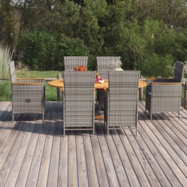 Juego de comedor de jardín 7 piezas ratán sintético gris